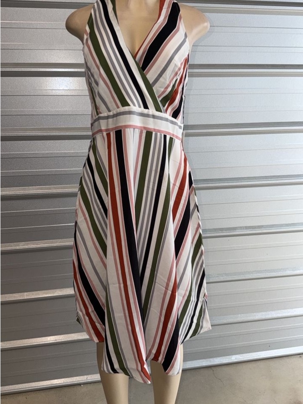 Striped V-Neck Sleeveless Midi Dress in Multi-Color